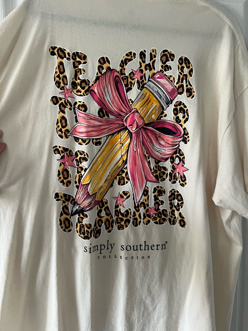 Simply Southern Cream Tee with Yellow Pencil and Pink Bow